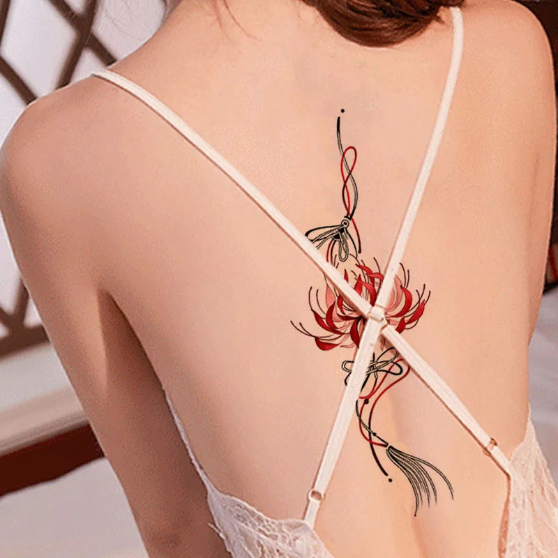 Chinese tassel-style colorful back tattoo stickers, sexy waterproof realistic temporary tattoo stickers for women's chests. Qme
