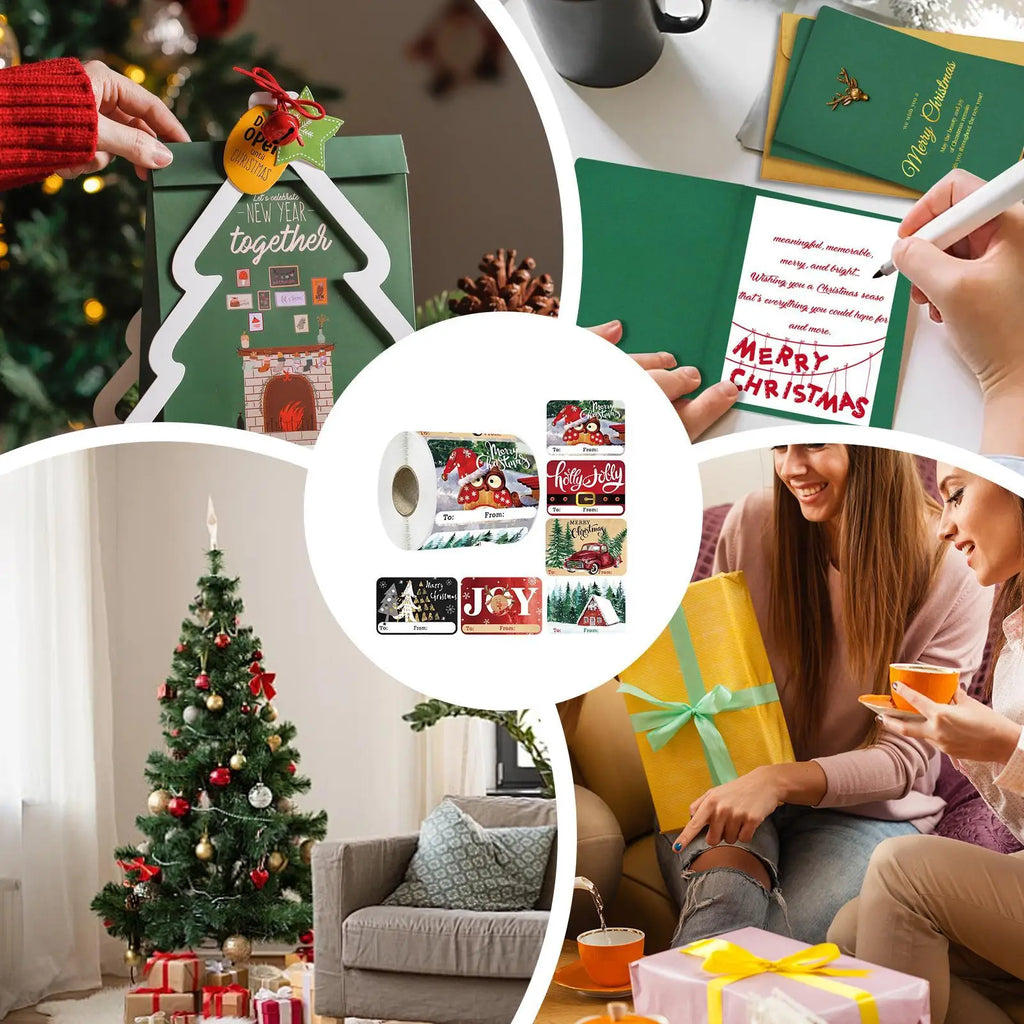 Christmas Labels Self-adhesive Cute Decals Tag Stickers Wrapping Qme