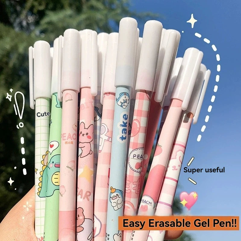 20Pcs/set Kawaii Erasable Gel Pen 0.5mm Blue Washable Handle Cute Cartoons Erasable Pen for School Pen Liquid Ballpoint Pen Qme