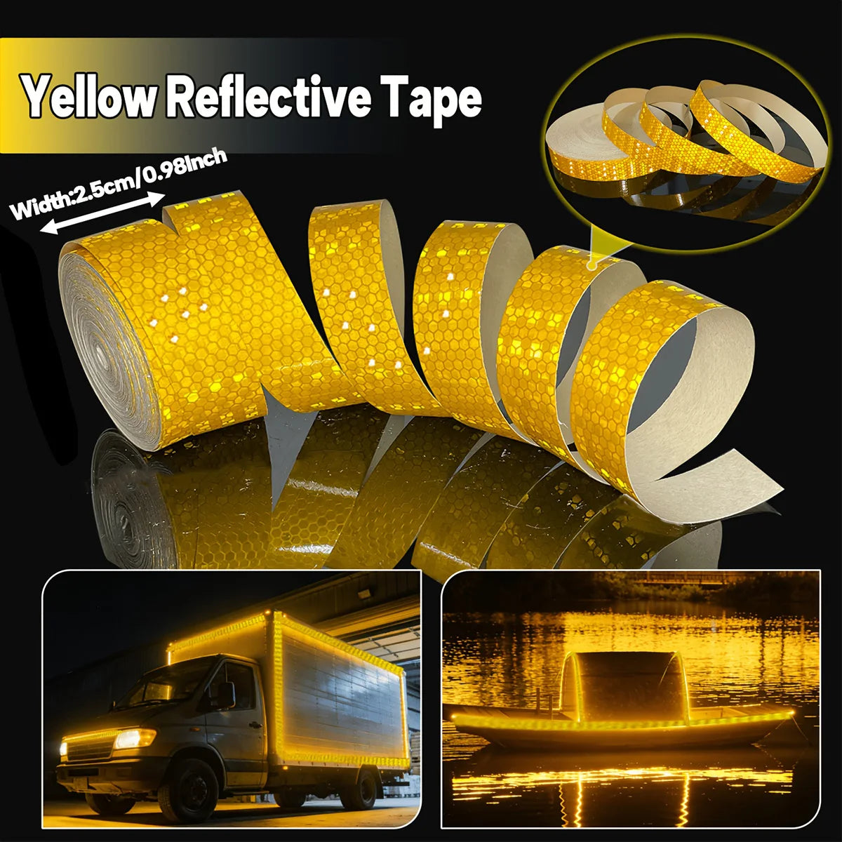 Reflective Car Stickers Outdoor Waterproof Warning Tapes White Red Fluorescent Yellow Reflectors Safety Strip Qme Yellow 2.5cmX1M