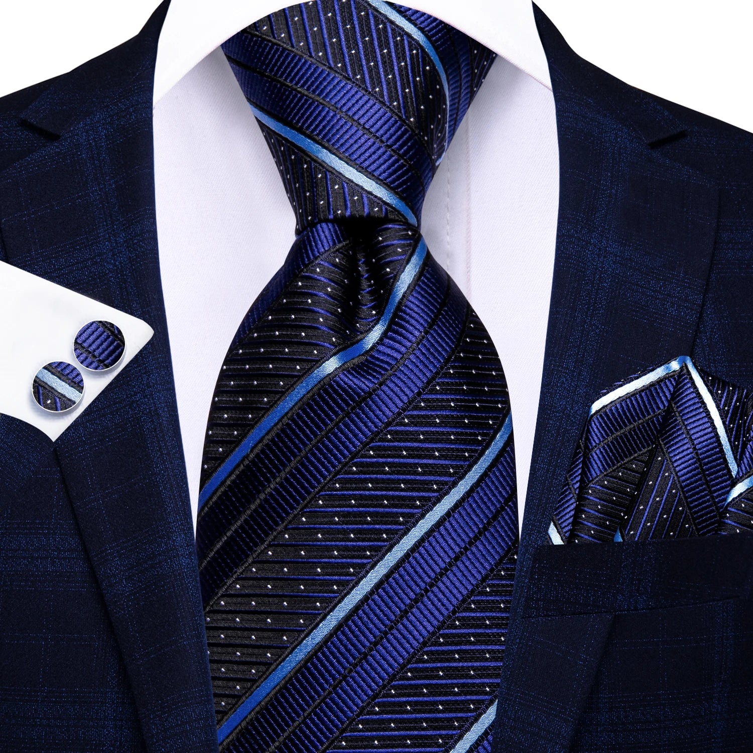 Hi-tie Red Blue Striped Business Mens Tie Jacquard Necktie Qme N-3942