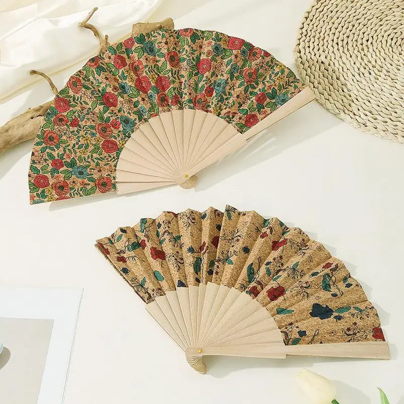 Vintage Bohemian Cork Folding Fan Props Graft Hand Held Home Decor Qme