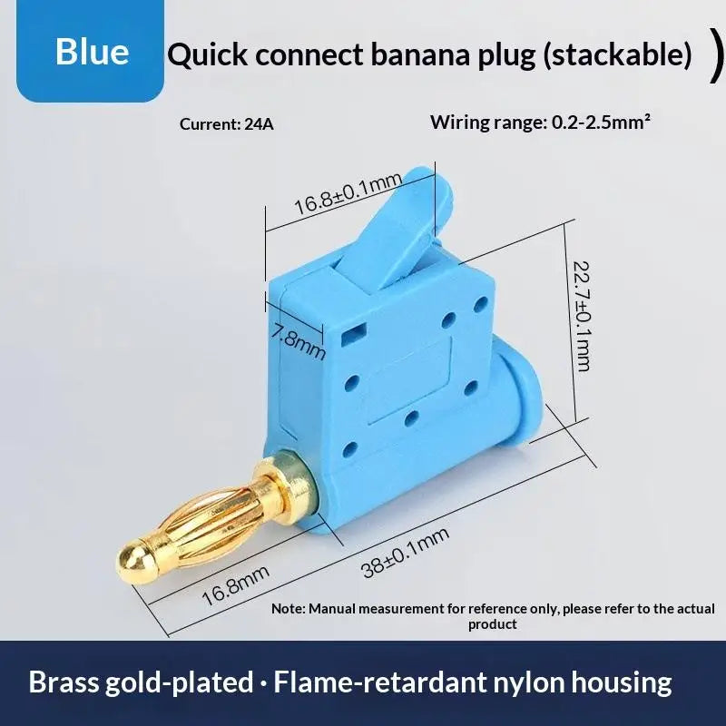 1 24A Current Quick Wire Connector Solderless Banana Plug Audio Qme Gold Blue 1PCS