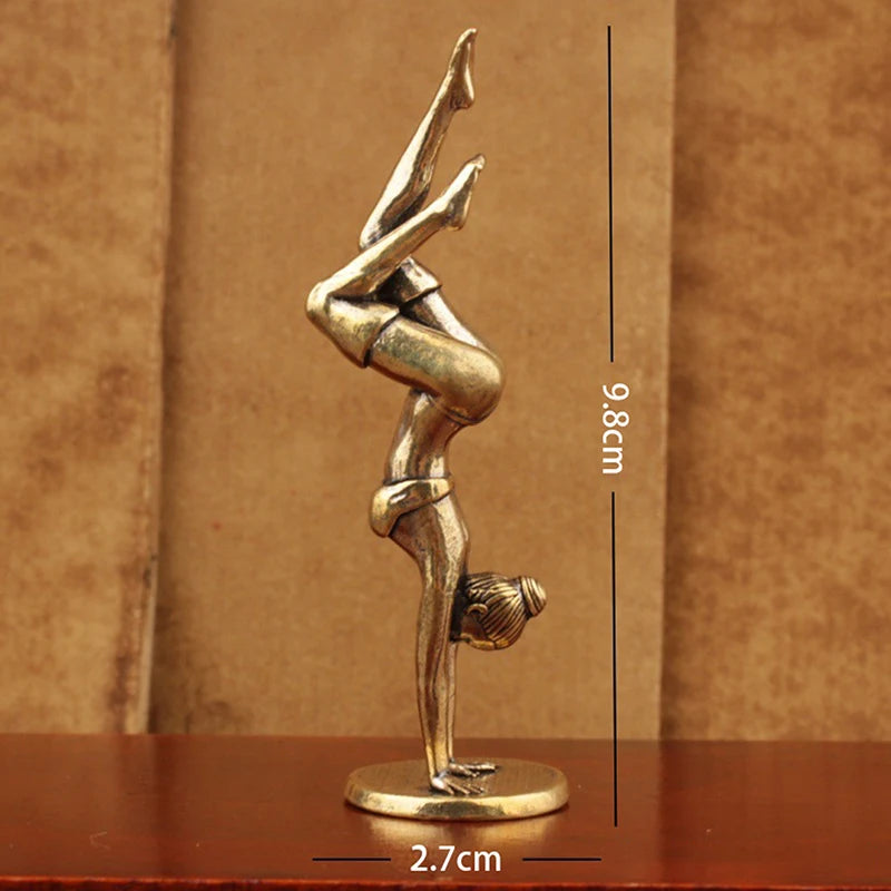 Statue Brass Yoga Headstand Beauty Model Figurines Home Decoration Qme