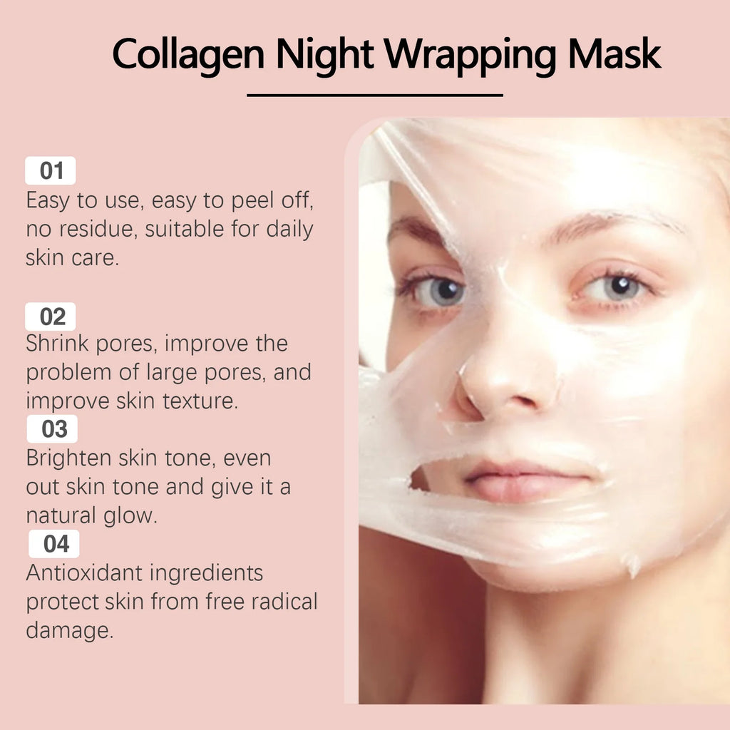 Collagen Peel-off Mask Night Wrapping Facial Mask Deeply Hydrating Moisturizing Firming Skin Facial Mask Daily Face Skin Care Qme