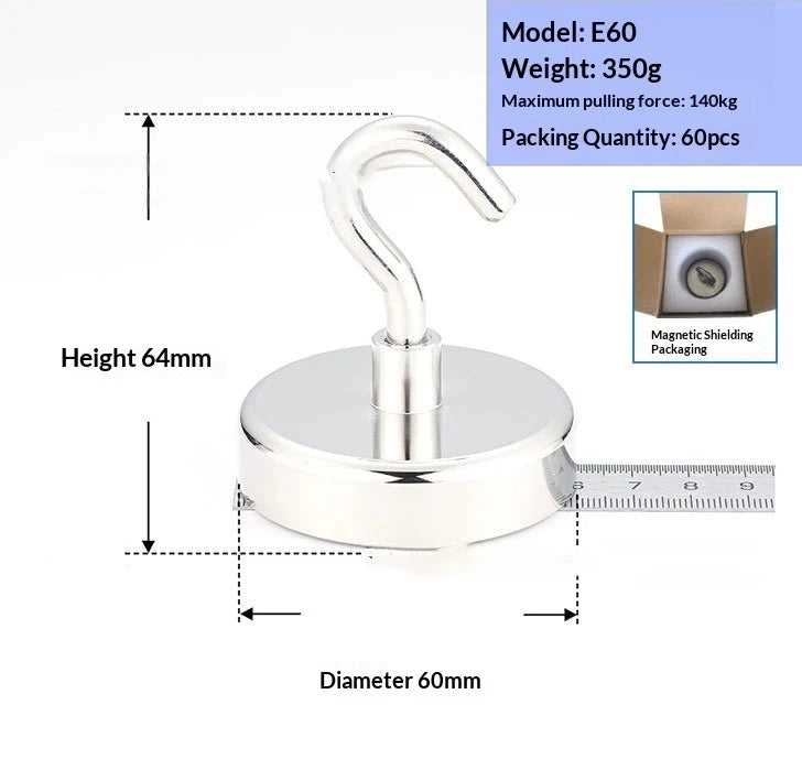 Magnetic Hooks With Premium Electroplated Finish, No-Drill Damage-Free Strong Hanging Solution For All Ferromagnetic Surfaces Qme b
