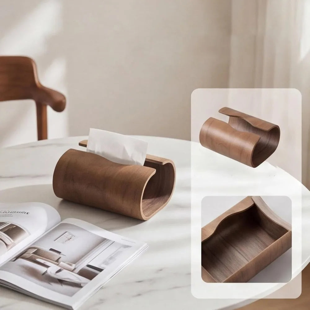 Natural Wood Tissue Box Organizer Napkin Holder Handcrafted Wooden Qme