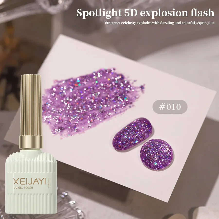 10 Colors Holographic Glitter Gel Nail Polish Spring Color Sparkling Sequins Soak Off Uv Led Varnish Nail Art Diy Qme