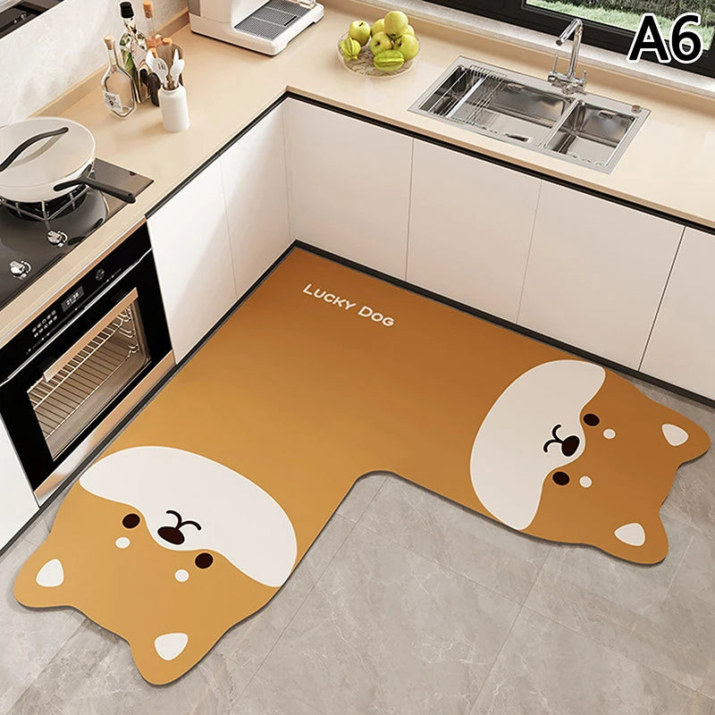 L-shape Absorbent Kitchen Floor Mat Long Diatomite Rug Soft Washable Qme A6