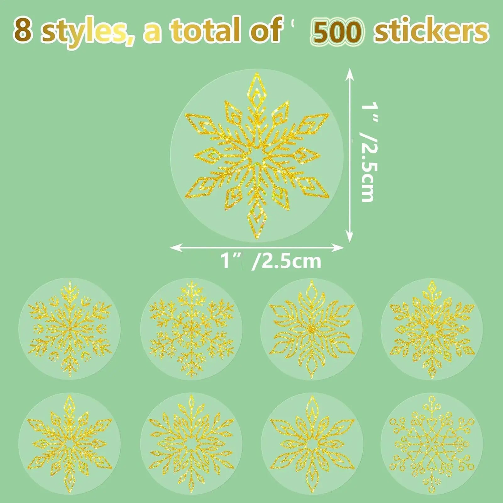Christmas Snowflake Stickers 500 Pieces Round Self-Adhesive Transparent Christmas Labels Holiday Crafts Label Roll Envelope Qme