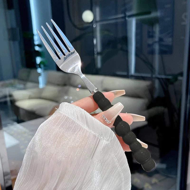 Pearl Handle Fork For Dessert Household Steak Stainless Steel Fork Salad Fork Dessert Pasta Fork Kitchen Accessories Gadgets. Qme A4 Black
