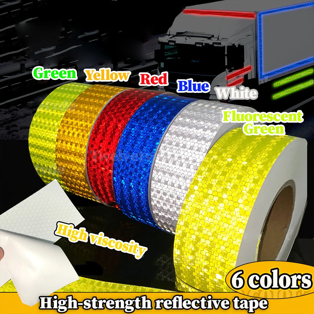5cm*3M Reflective Warning Tapes Waterproof Outdoor Car Stickers Safety Strip White Red Fluorescent Yellow Reflectors for Bicycle Qme