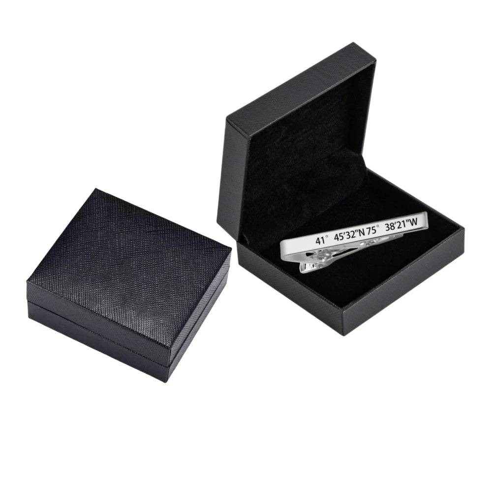 Jeshayuan Personalized Tie Clip Groomsmen Tie Bar Engraved Tie Clip Custom Tie Bar Name Tie Clip For Him Tie Clip Mens Qme sliver with box China Mainland B20