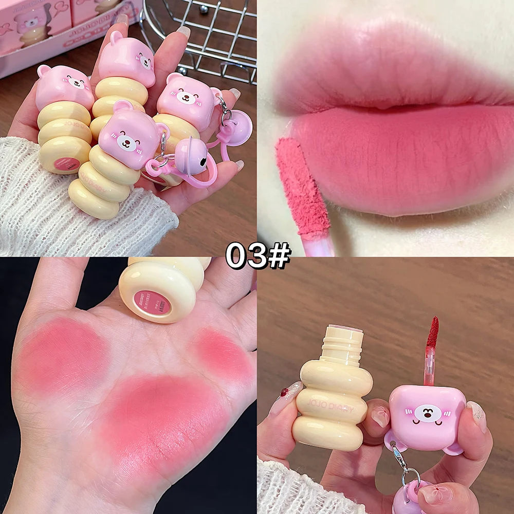 JOJO DAILY Pink Bear Pendant Velvet Matte Lip Cream Black Rabbit Qme JJ319-03
