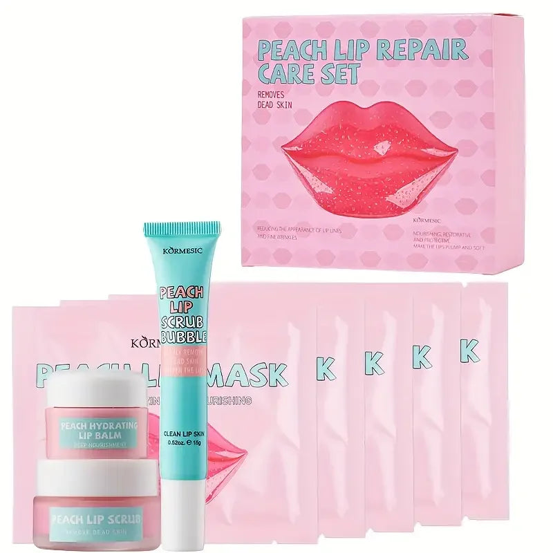 Peach Lip Care Mask Scrub Bubble Hyrating Balm Lips Skin Nourishing Qme Set