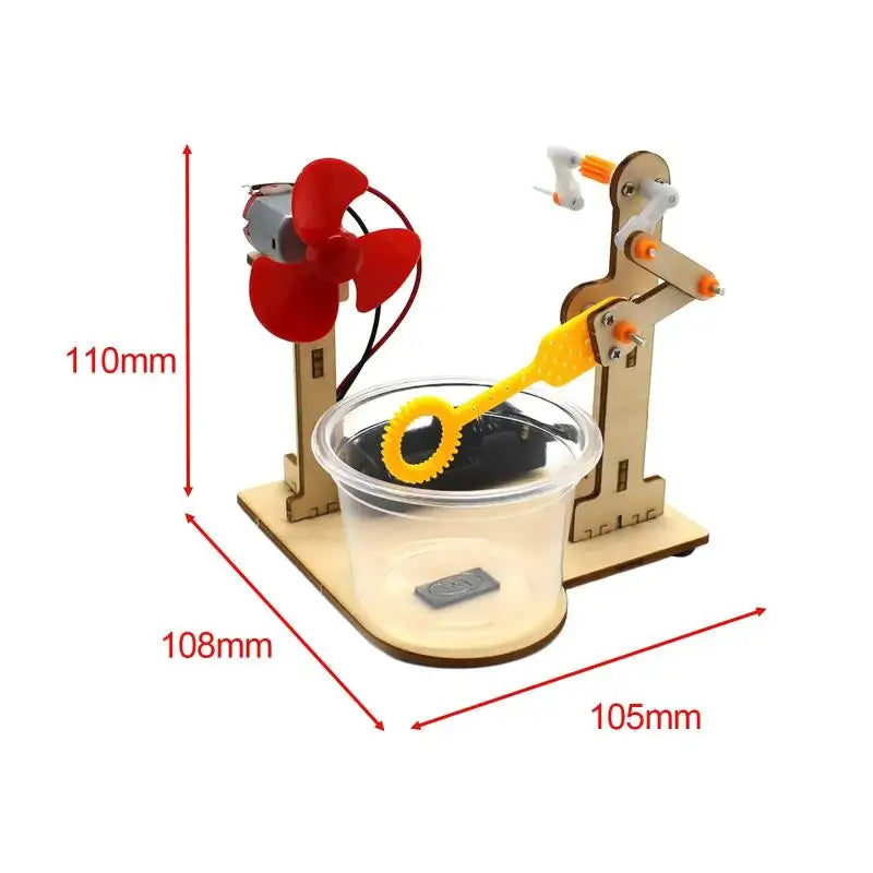 Early Learning Toy Technology Wooden DIY Hand Cranked Bubble Machine Qme
