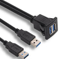 1m/3.3ft Dual USB3.0 A Male To USB3.0 A Female Car Mount Extension Cable To Female Dashboard Panel for Car Boat Motorcycle New Qme black 1m