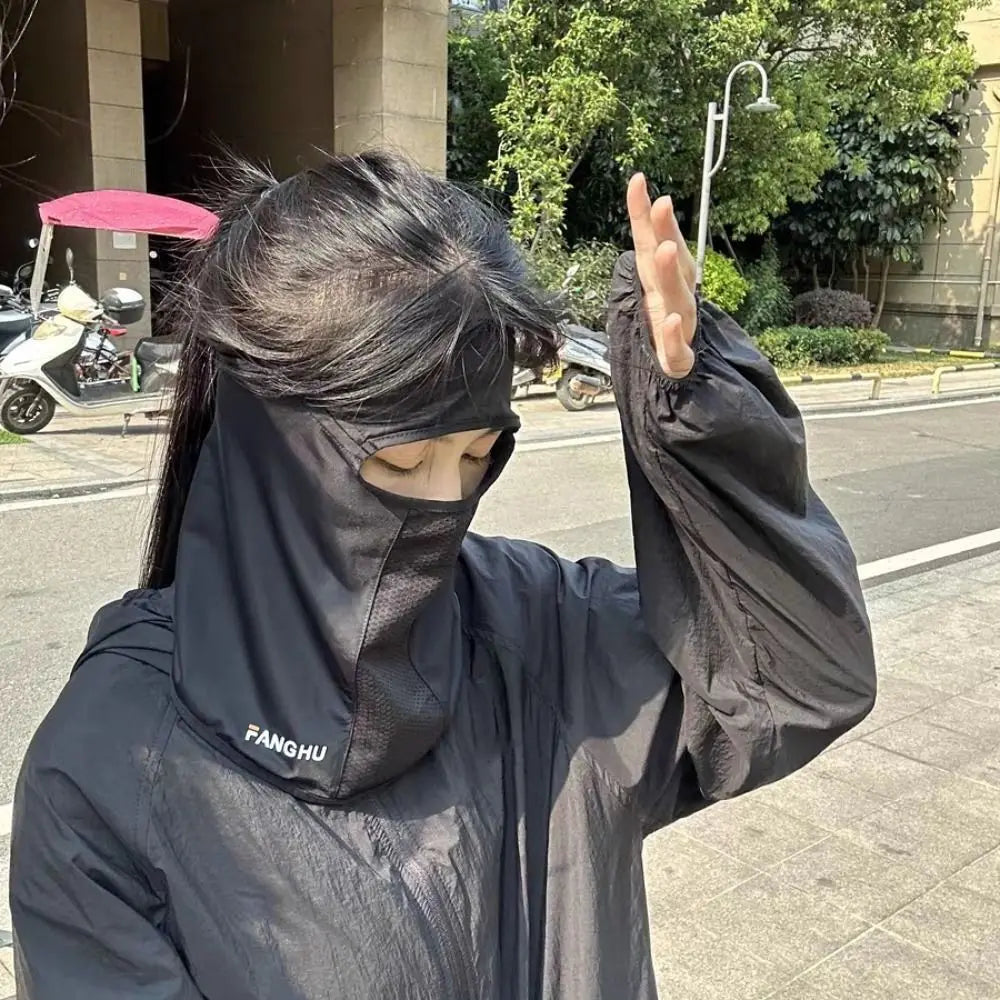 Thin Solid Ice Silk Mask Sunscreen UV Protection Face Cover Scarves Qme