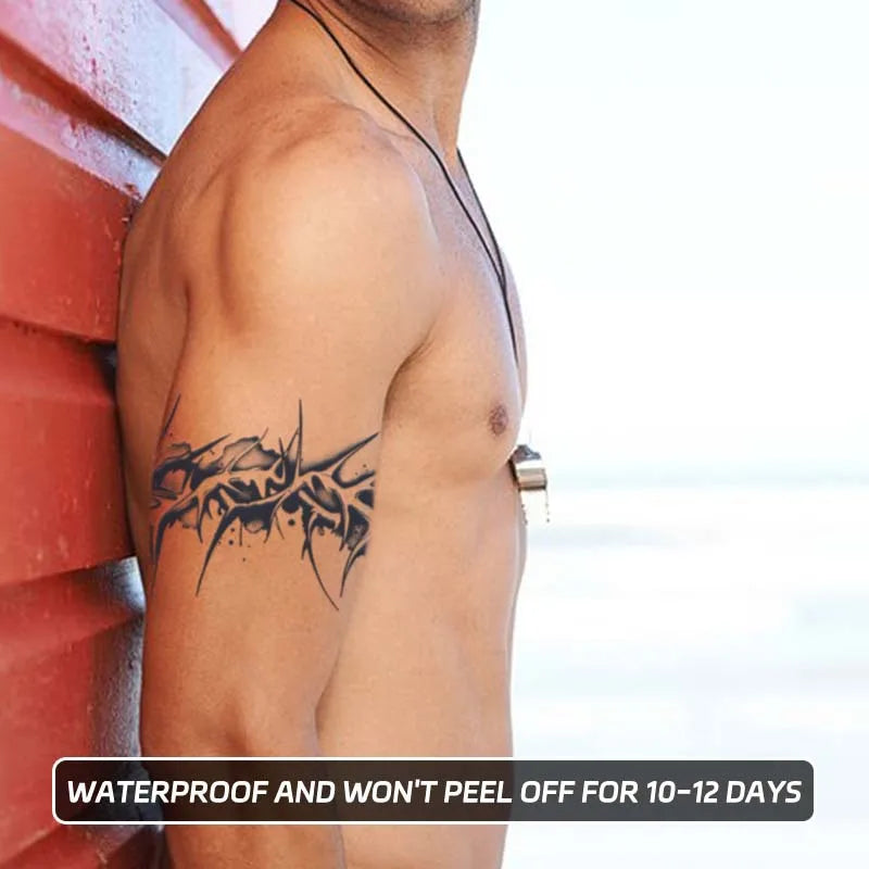 Fierce Thorn Armband Temporary Tattoo, Herbal Semi-Permanent Waterproof 7-15 Days, Non-Reflective Unisex Fake Tattoo for Arm Qme