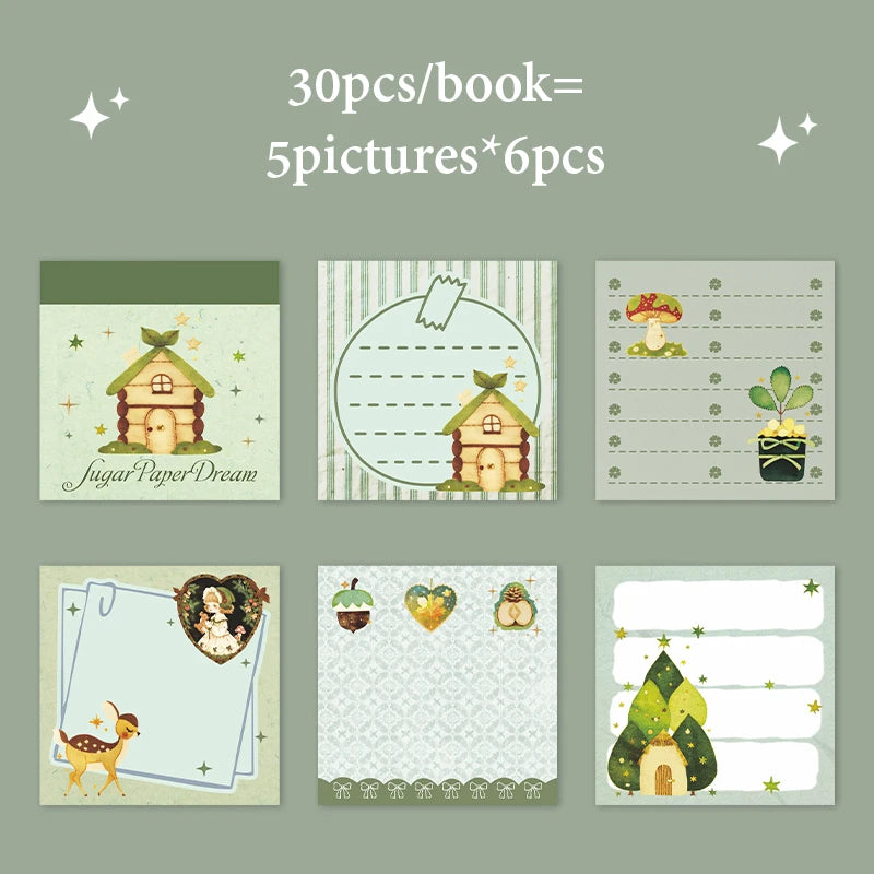 Vintage Fairy Tale Notepad, Large Capacity with Assorted Patterns, Cute Cartoon Journal Base Paper for Notes and Daily Messages Qme D