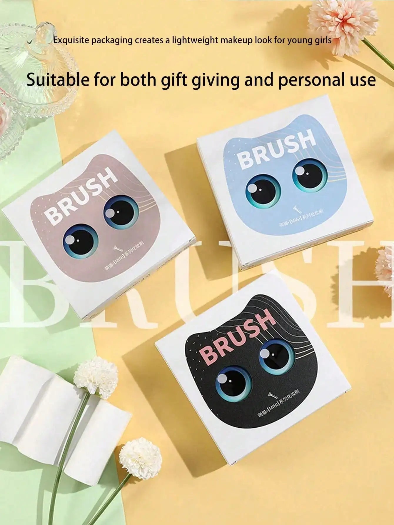 1 Box Mini Cute Cat Design Portable Makeup Brush Powder Eyeshadow Qme