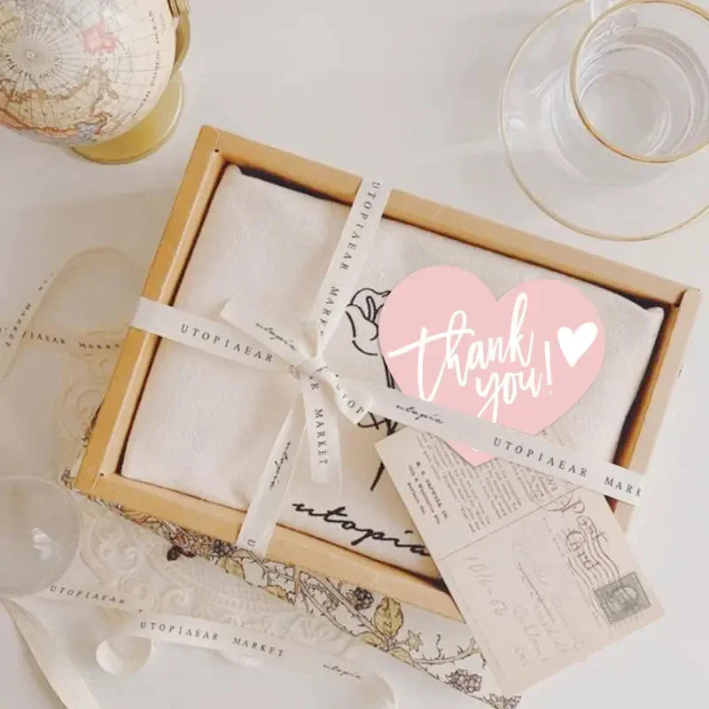 5Styles Pink Heart Shaped Thank You Tags Gift Box Packaging Box Seal Party Supplies Qme