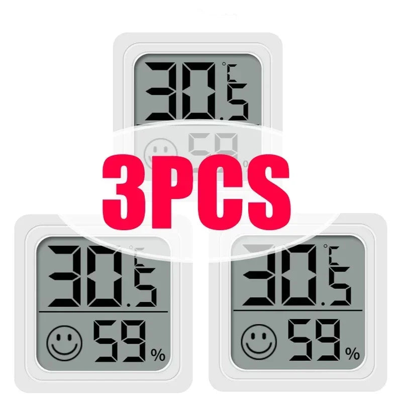 Mini Electronic Temperature and Humidity Meter Car Thermometer with Smiling Face Display Refrigerator Thermometer Qme 3PCS-White