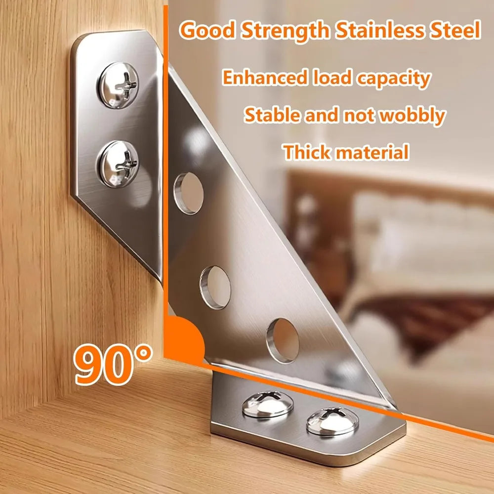 100Pc-12Pc Stainless Steel Angle Bracket Universal Furniture Right Angle Fixed Bracket Cabinet Trapezoidal Layer Board Connector Qme