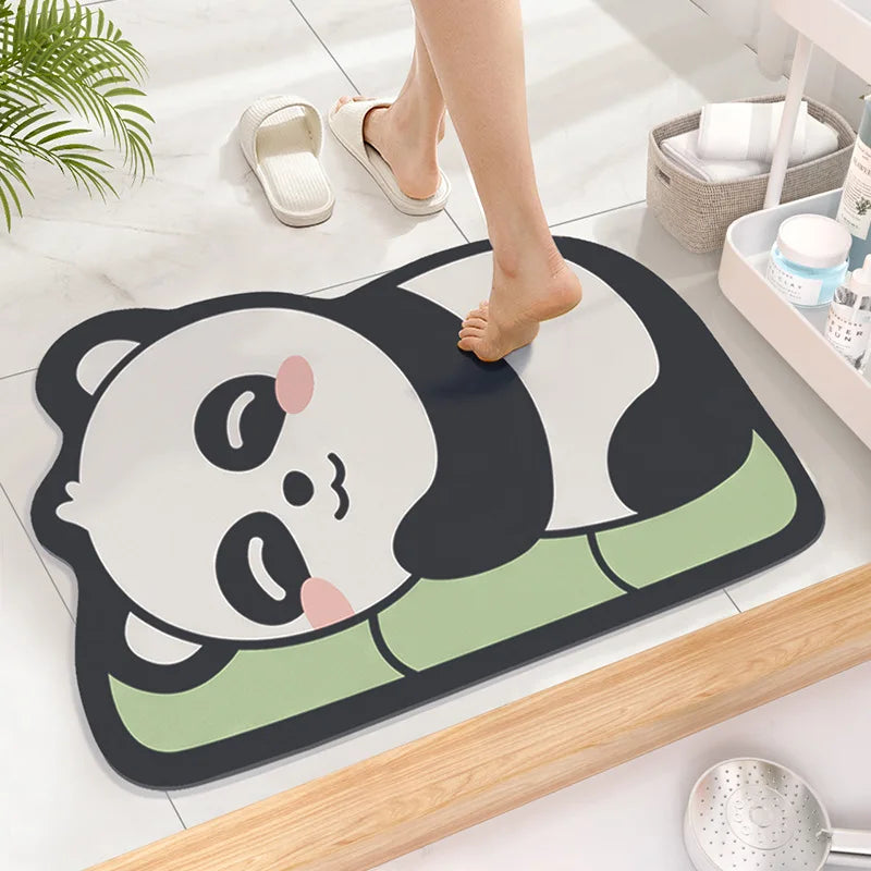 Home Clean Diatom Super Absorbent Bathroom Mat Cartoon Non-Slip Mud Toilet Pad Quick-Drying Bath Mat Floor Mat Qme Panda 400MMx600MM