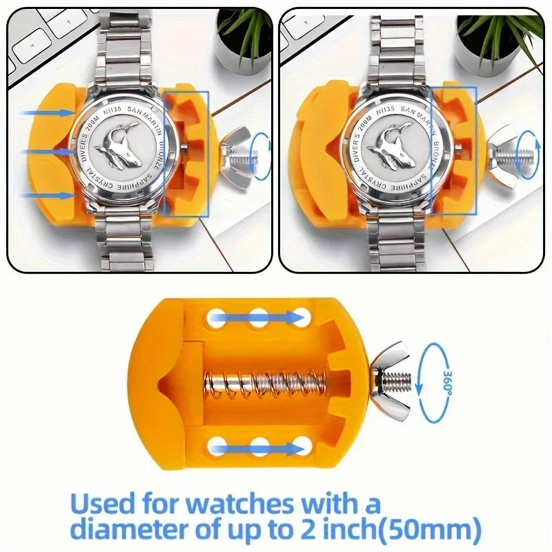 3 in 1 Repair Tool Set Watch Back Remover Tool Adjustable Opener Back Case Remover Watch Case Back Opener Repair Remover Holder Qme