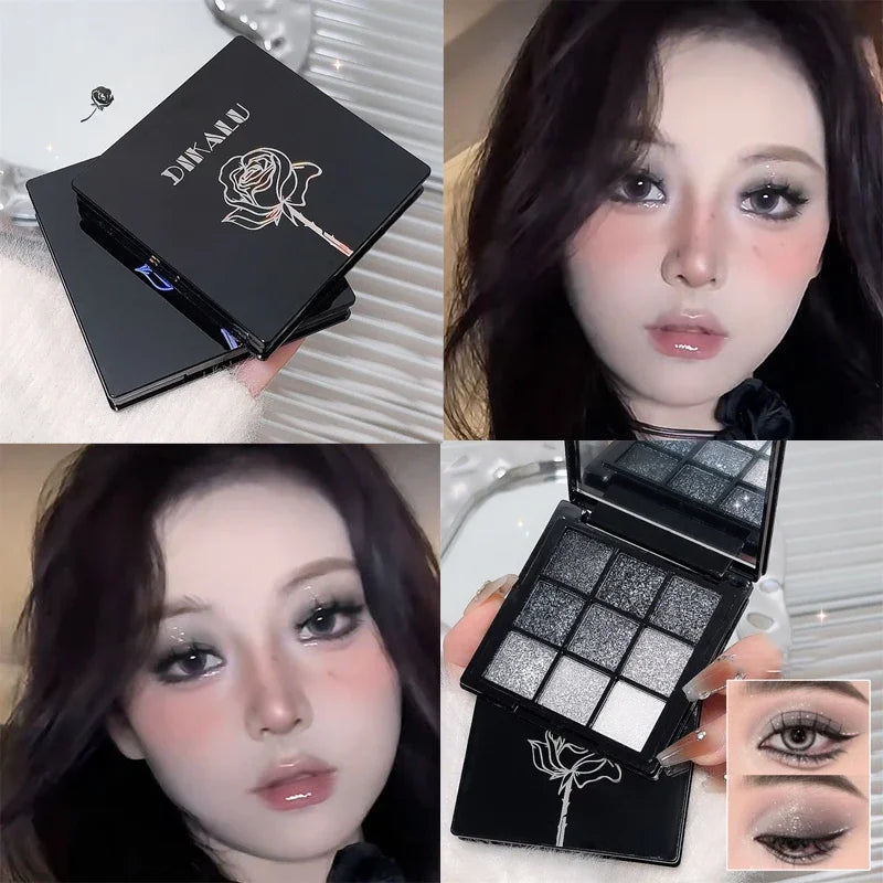 Punk Smoked Black Gray 9 Color Eyeshadow Makeup Palette Dark Color Pressed Glitter for Eyes Shadow Pigment Powder Cosmetics Qme