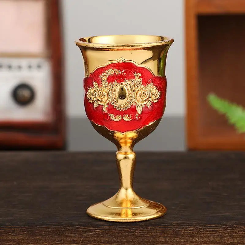 European White Wine Cup Vintage Glass Classic Metal Drinkware Goblet Qme golden red