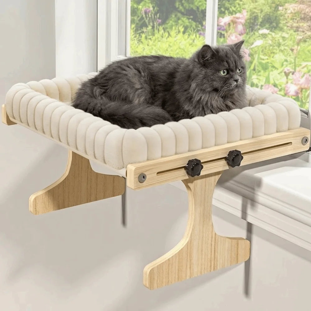 Easy To Assemble Adjustable Cat Window Perch Wooden Frame Detachable Cat Hammock Cushion Cat Window Bed Home Use Qme