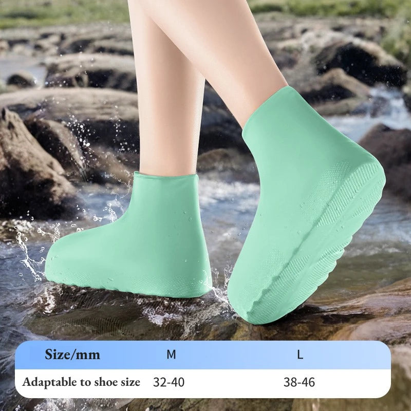 1Pair Upgraded Latex Waterproof Shoe Covers Extra Thick Anti-slip Qme Light Green M(32-40)