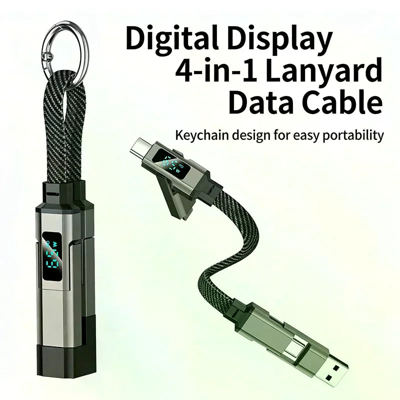 Fast Charging 4-in-1 Keychain Data Cable Smart Digital Display Qme
