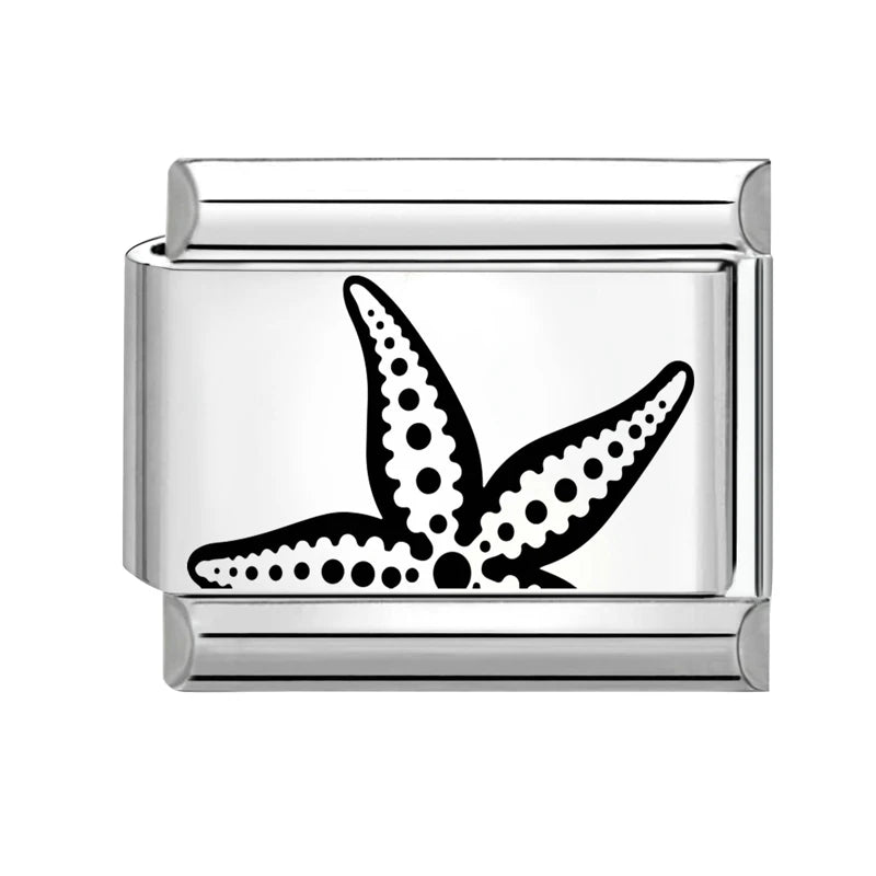 2026 Design Jellyfish Shell Pearl Turtle Laser Engraving Italian Charm Links Stainless Steel Fit 9mm Bracelet Jewelry DIY Making Qme Style 12