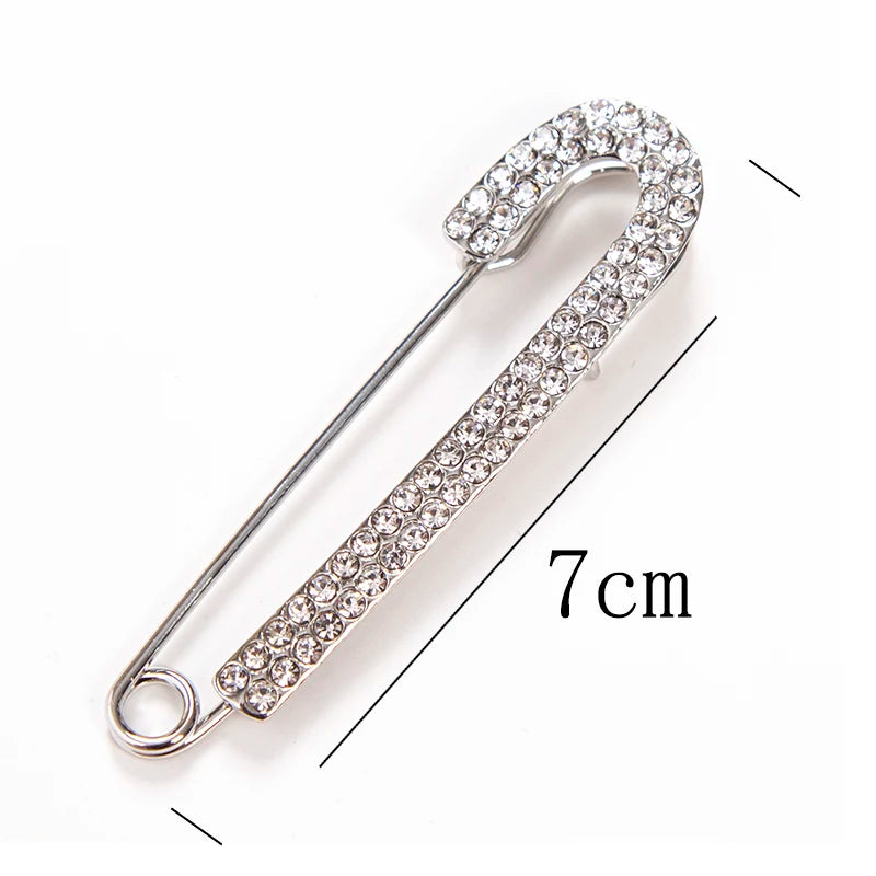 Sweet Lady Large Safety Pins Brooch Vintage Crystal Rhinestone Pin Qme