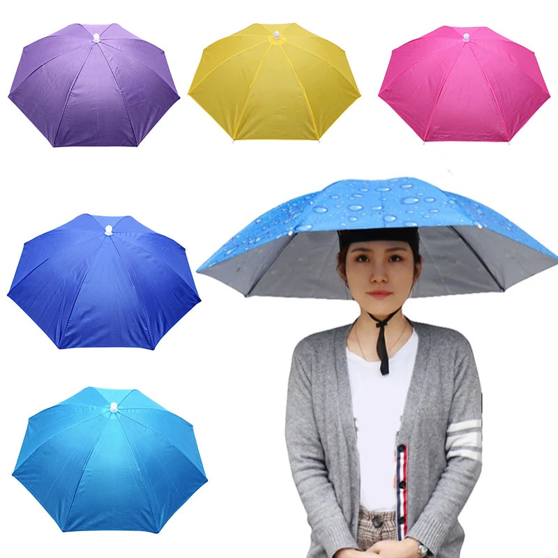 Anti-rain Headwear Brolly Cap Head Umbrella Elastic Band Waterproof Qme