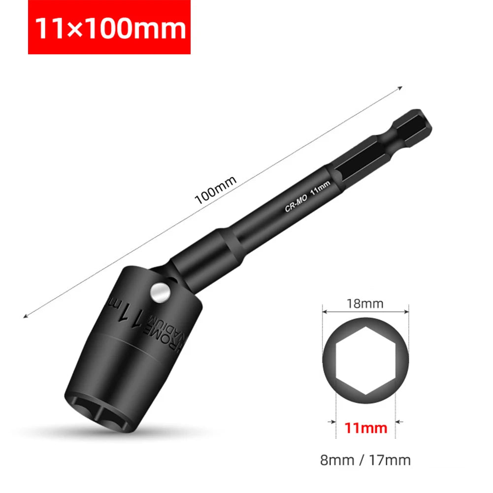 1Pcs Rotatable Driver Socket Head Adapter 1/4inch Hex Wrench Hex Socket Head 8-14mm Chrome Vanadium Steel Square Hole Connector Qme 11mm