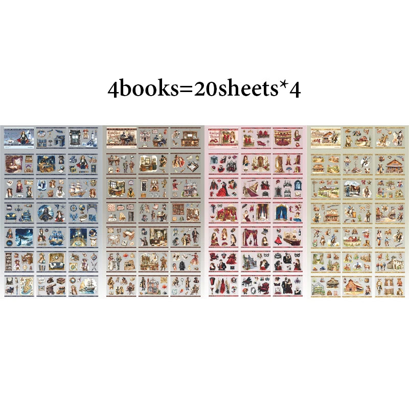 European Vintage Scene & Character Sticker Book, Perfect for Scrapbooking, Art Bookmark Making & More, A Must-Have for Students Qme