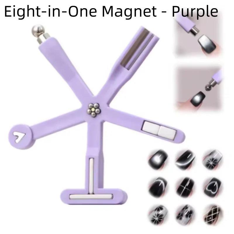8 in 1 Cat Eye Nail Magnet Multi Functional Starfish Cat Eye Magnet for Nail French Flower Heart Magnet for Cat Eye Gel Polish Qme 1pcs purple 1