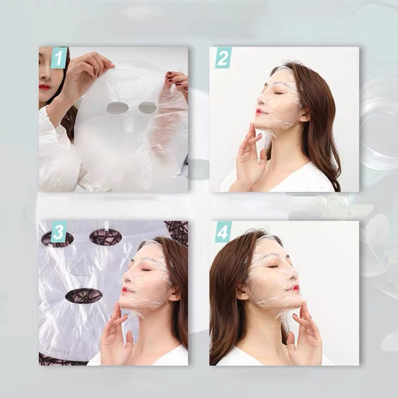 Disposable Face Plastic Film Full Face Cleaner Mask Neck Stickers Paper Transparent PE Masks Wrap Facial Beauty Healthy Tool Qme