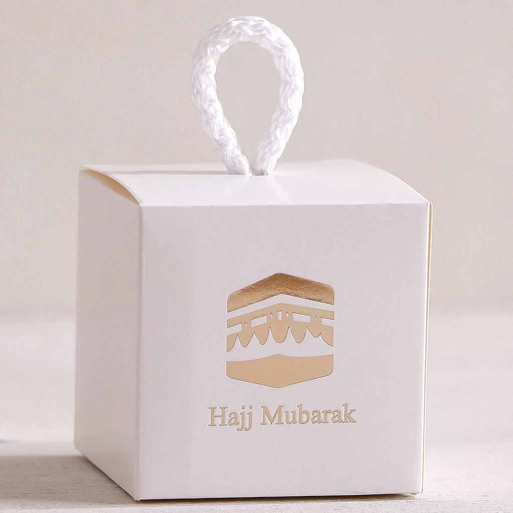 5-Pack Hajj Mubarak Sweets Gift Boxes - Elegant Small Gift Box with Gold Foil“Hajj Mubarak” - Black Paper Gift Box with Gold an Qme 5Pcs-White Other Other