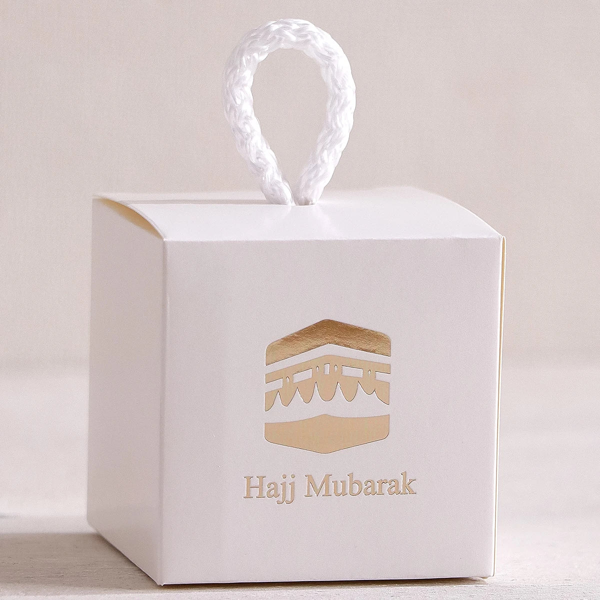 5-Pack Hajj Mubarak Sweets Gift Boxes - Elegant Small Gift Box with Gold Foil“Hajj Mubarak” - Black Paper Gift Box with Gold an Qme 5Pcs-White Other Other