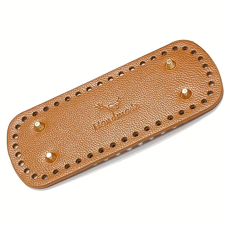 Oval PU Leather Bag Base for Crochet Knitting - DIY Handbag Bottom Plate with Holes Qme Brown