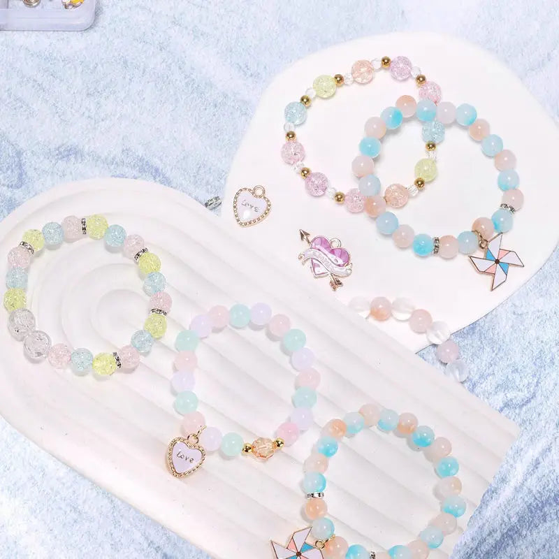 DIY Jewelry Making Kit with Glass and Acrylic Beads Cute & Lovely Bracelet and Necklace Crafts Birthday Craft Gift for Girls Qme