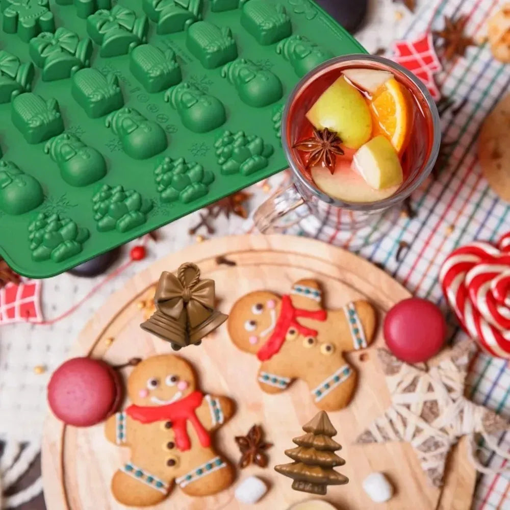 Christmas Silicone Candy Mold Gingerbread Tree Snowman Reusable Food Qme