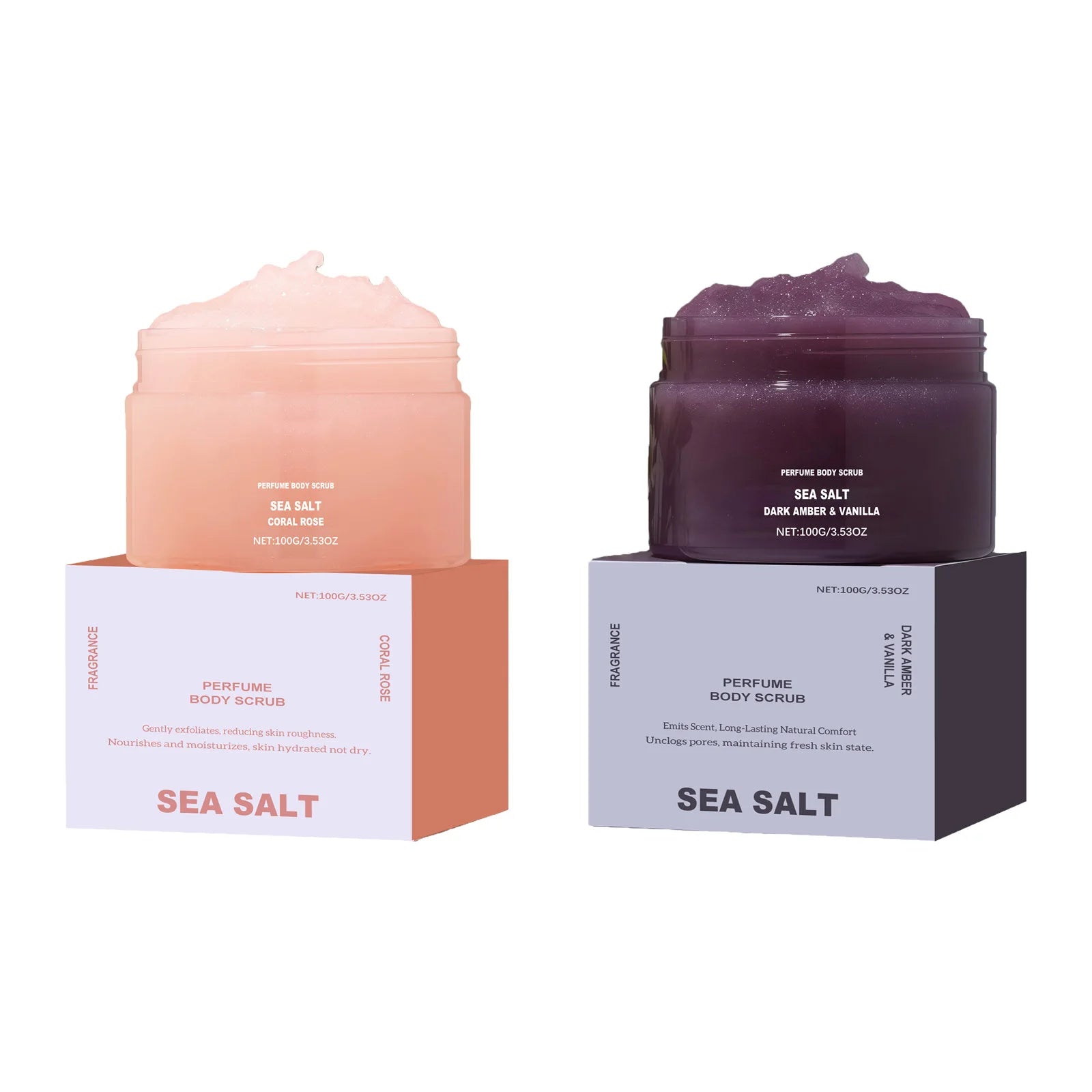 Perfume Body Scrub Hydrating Smoothing Skin Natural Exfoliating Salt Rose Coral Amber Vanilla Scent Moisturizing Cleansing Skin Qme 2 IN 1