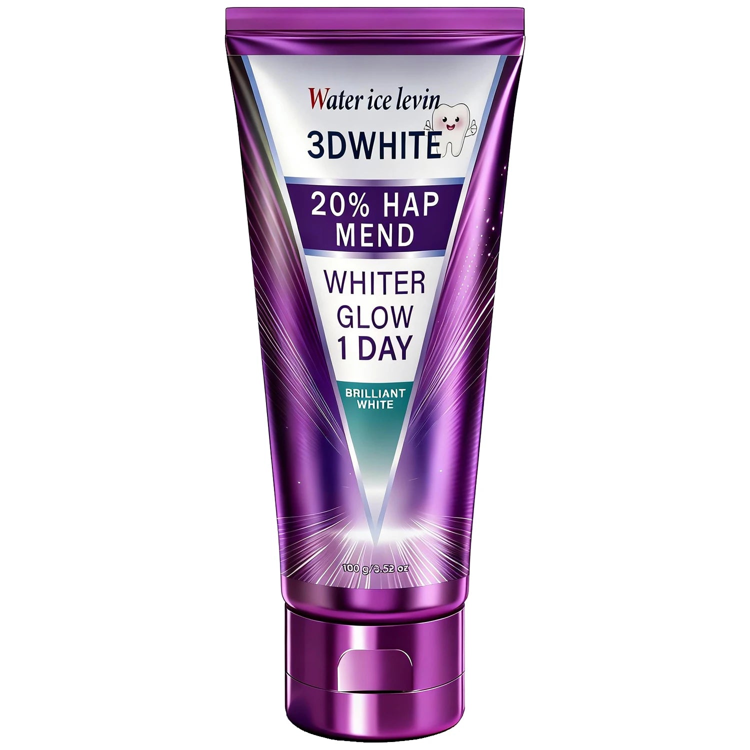 20% HAP 3D White Toothpaste - 1 Day Whiter Teeth, Deep Stain Remover, Cool Menthol for Fresh Breath & Strong Enamel Qme PURPLE