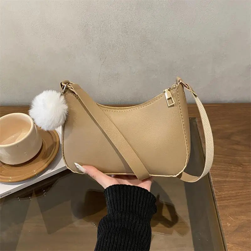 1Pcs Trendy And Simple Solid Color New Small Square Bag High Quality Fashion Single Shoulder Armpit Bag With Hairball Qme size1 D